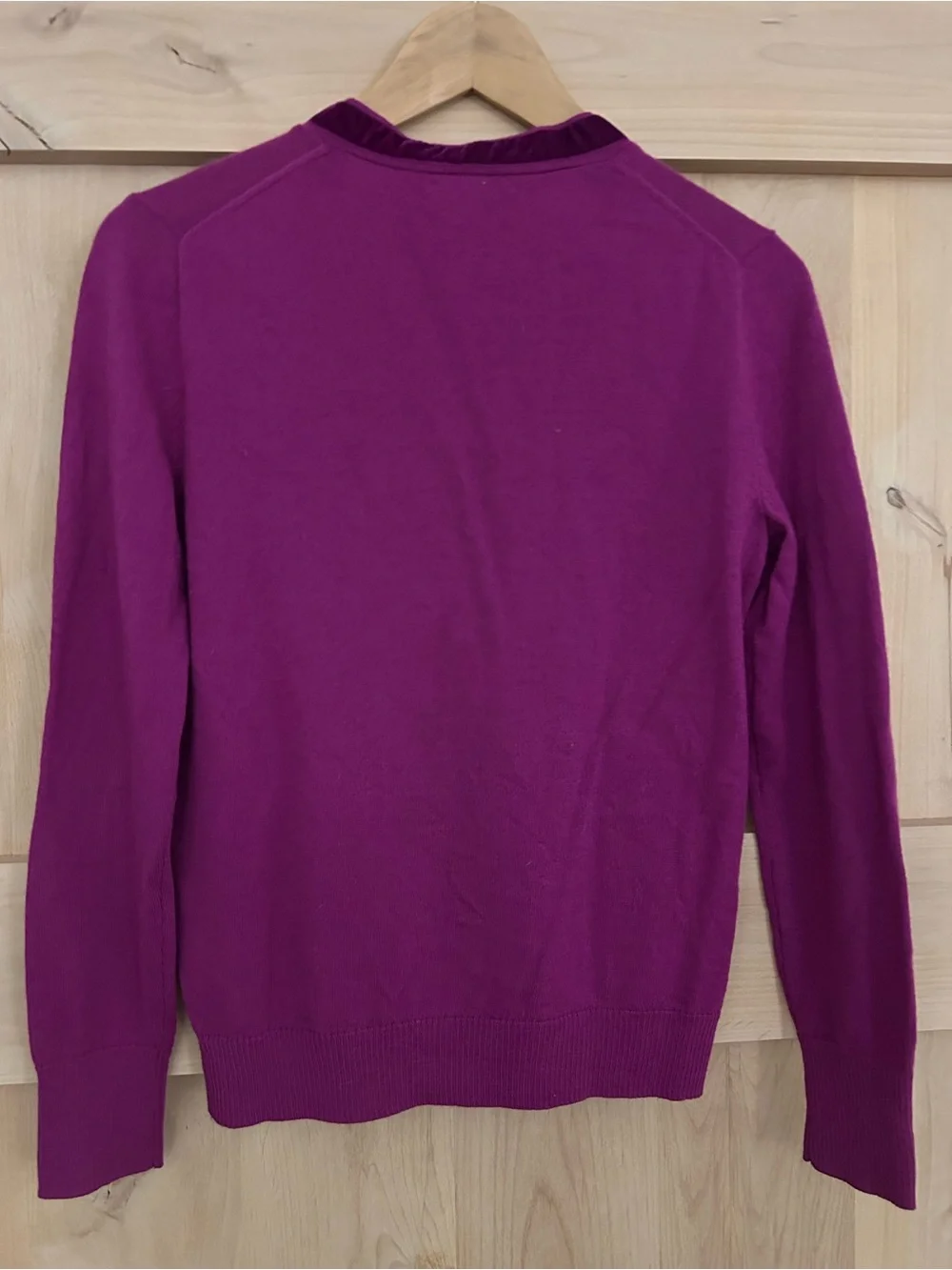 J.Crew Women's Velvet-Trim Magenta V-Neck merino wool Cardigan, Small